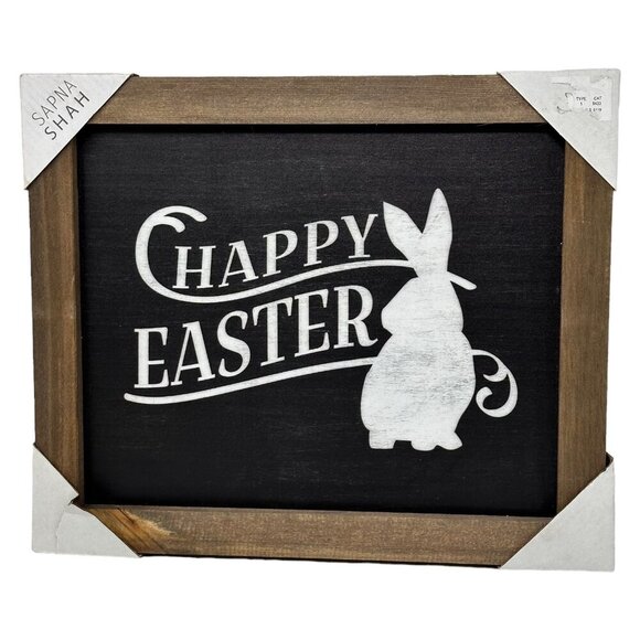 Happy Easter Wooden Sign Bunny Silhouette 12 x 10in Rustic Primitive Wall Decor - Picture 1 of 6